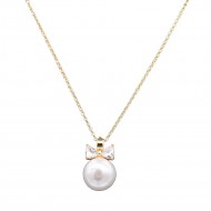 Gold Plated With Pearl CZ Pendant Necklace. 16"+3"