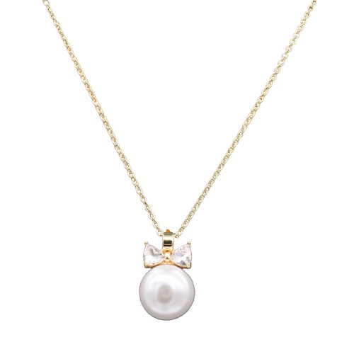 Gold Plated With Pearl CZ Pendant Necklace. 16"+3"