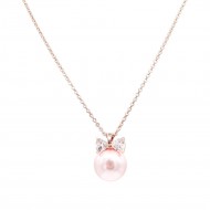 Rose Gold Plated With Pearl CZ Pendant Necklace. 16"+3"