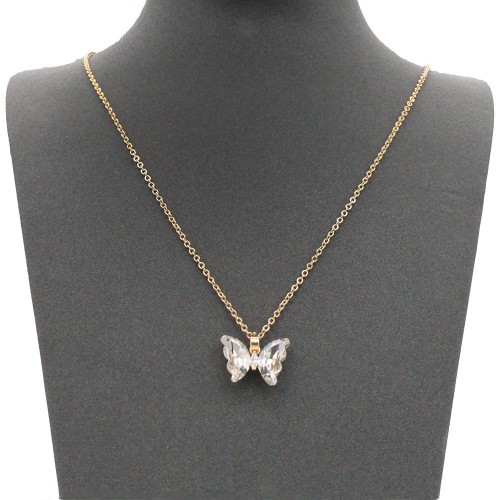 Gold Plated With Clear CZ Butterfly Necklace. 16"+3"