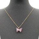 Rhodium Plated With Clear CZ Butterfly Necklace 16"+3"