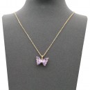 Rhodium Plated With Clear CZ Butterfly Necklace 16"+3"