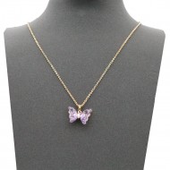 Gold Plated With Purple CZ Butterfly Necklace. 16"+3"