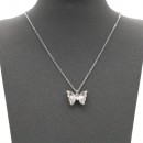 Rhodium Plated With Clear CZ Butterfly Necklace 16"+3"