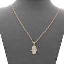 Gold Plated With Clear CZ Hamsa Necklace. 16"+3"