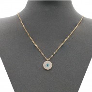 Gold Plated With Clear CZ Evil Eye Necklace.16"+3"