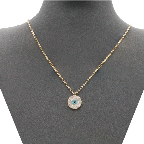 Gold Plated With Clear CZ Evil Eye Necklace.16"+3"