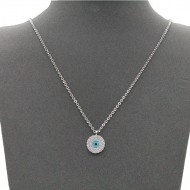 Rhodium Color With Clear CZ Evil Eye Necklace. 16"+3"