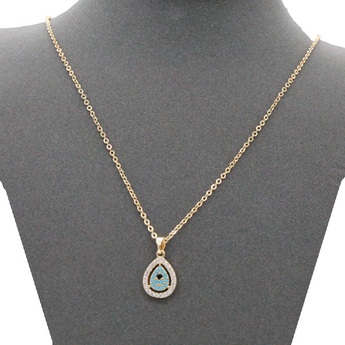 Gold Plated With Clear CZ Evil Eye Necklace. 16"+3"