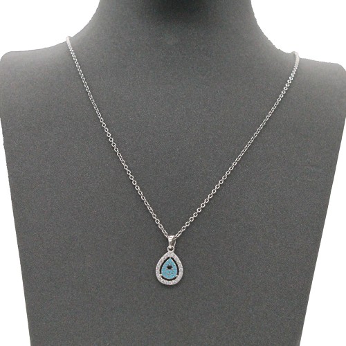 Rhodium Color With Clear CZ Evil Eye Necklace. 16"+3"