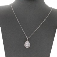 Rhodium Color With Clear CZ Tear Drop Necklace. 16"+3"