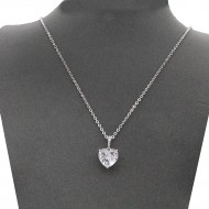 Rhodium With Clear CZ Heart  Necklace. 16"+3"