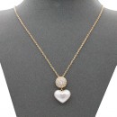 Rhdoium With Clear CZ Heart Pearl Necklace. 16"+3"