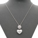 Rhdoium With Clear CZ Heart Pearl Necklace. 16"+3"